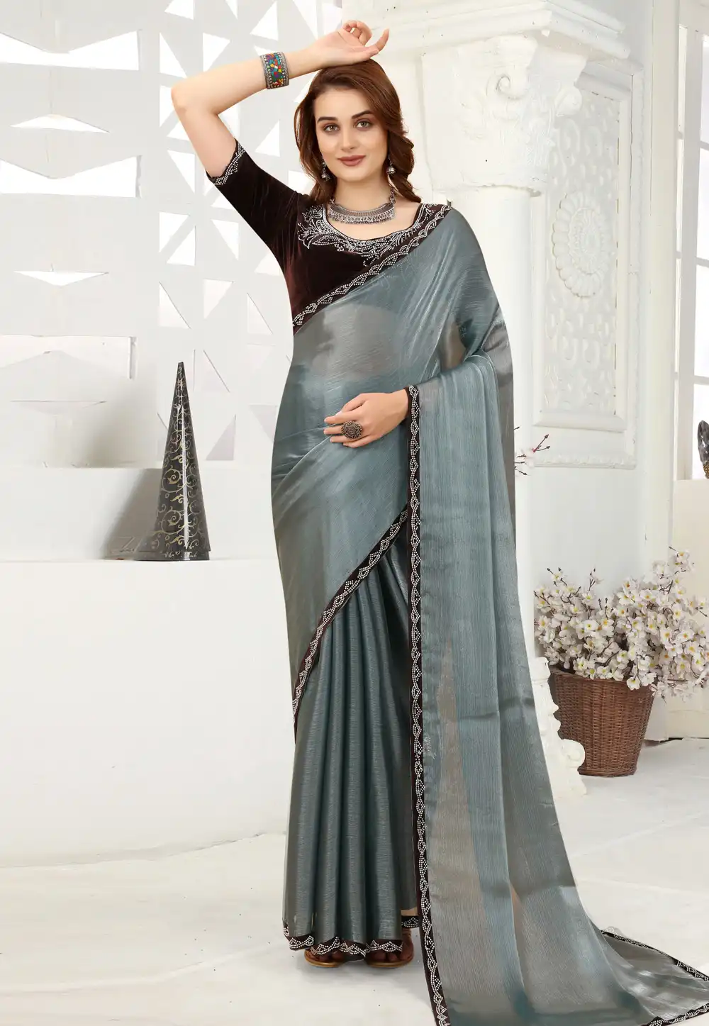 Grey Organza Saree With Blouse 258038