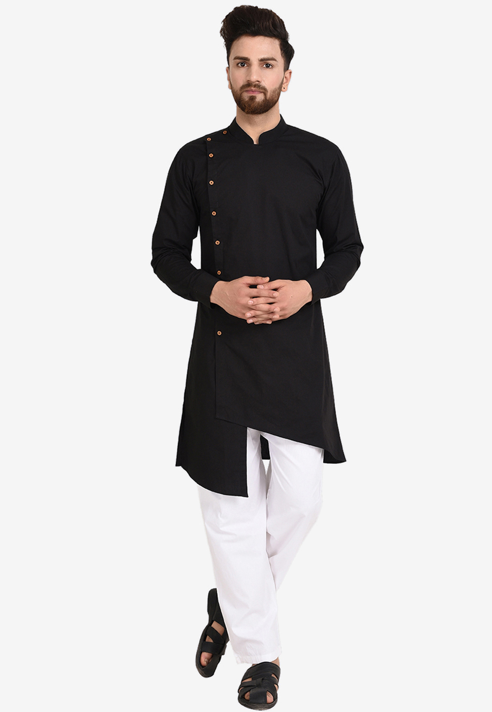 Black Cotton Readymade Kurta Pajama 196296