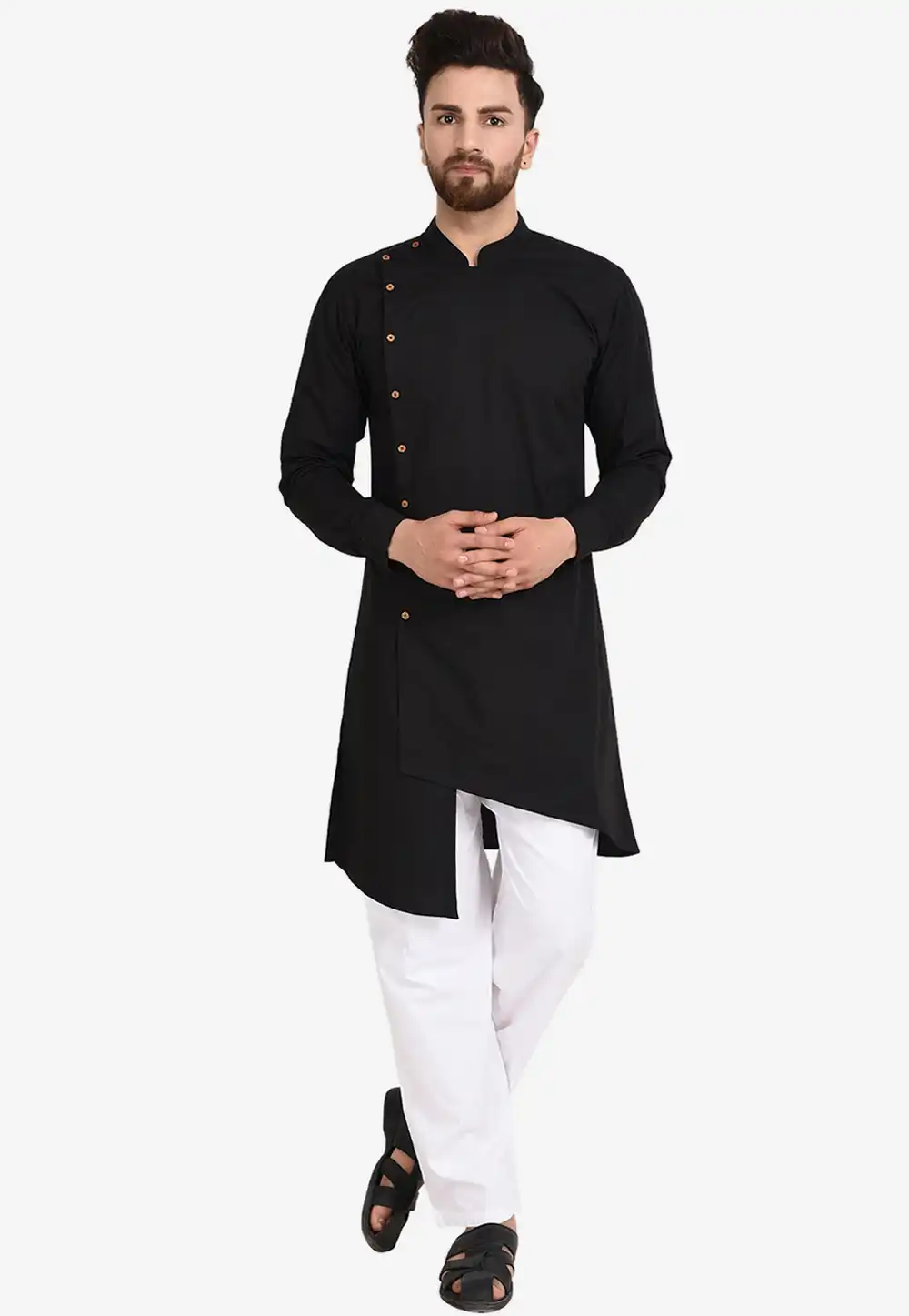 Black Cotton Readymade Kurta Pajama 196296