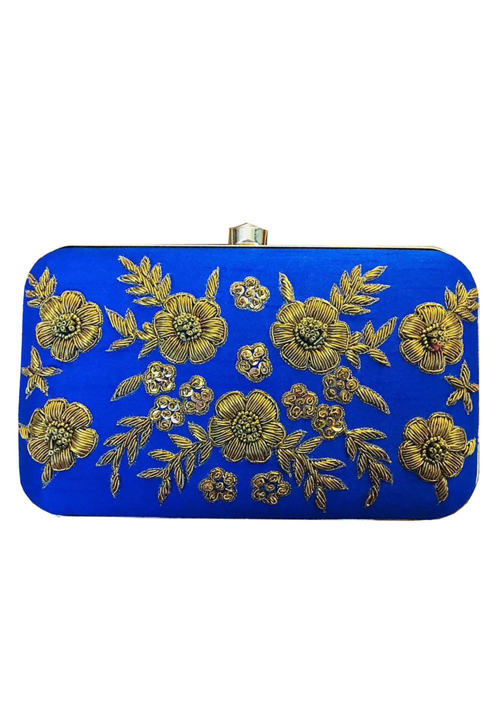 Blue Synthetic Embroidered Clutch 176766