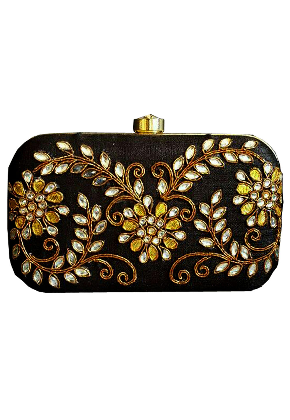 Black Synthetic Embroidered Clutch 176771