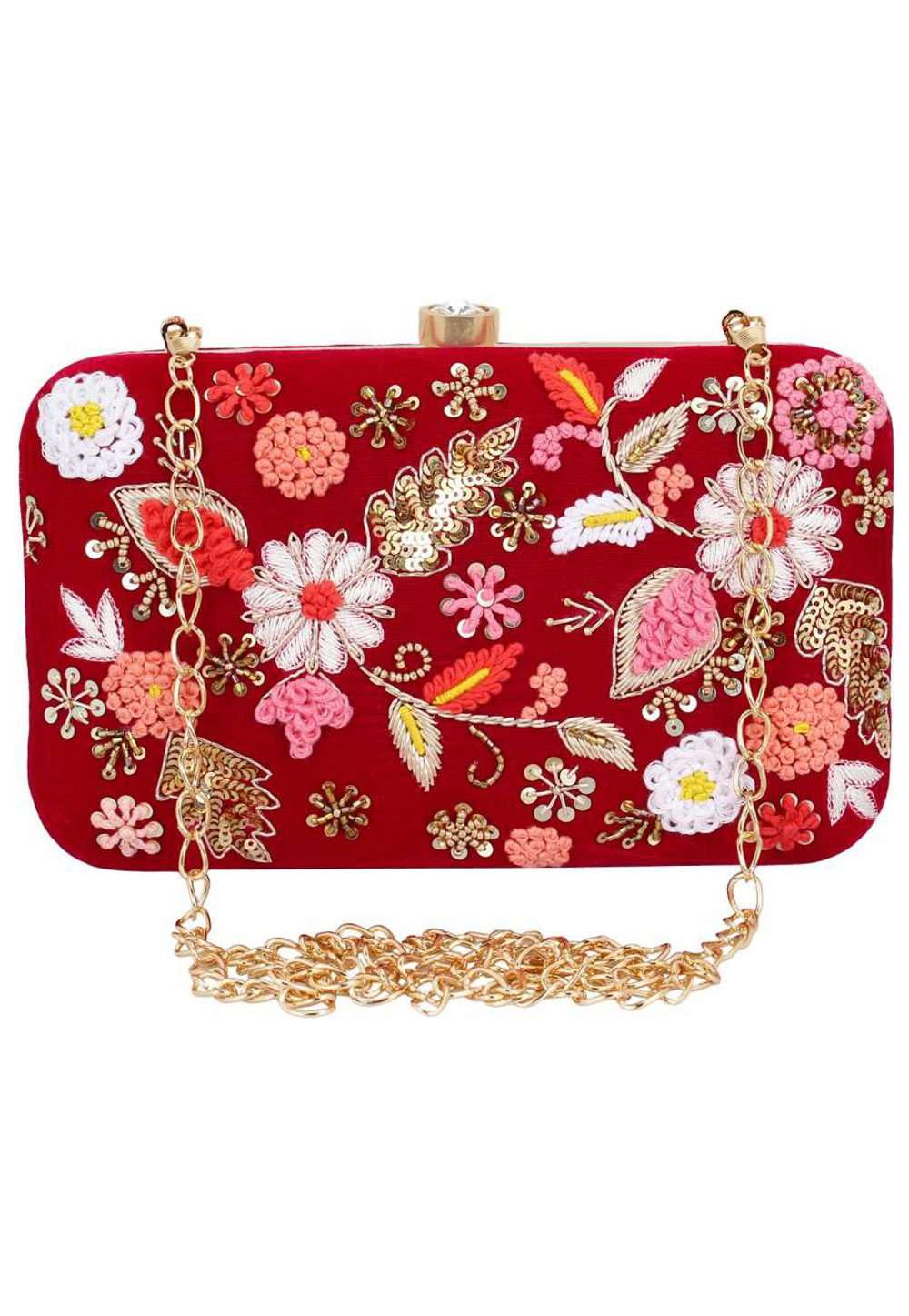 Red Synthetic Embroidered Clutch 176774