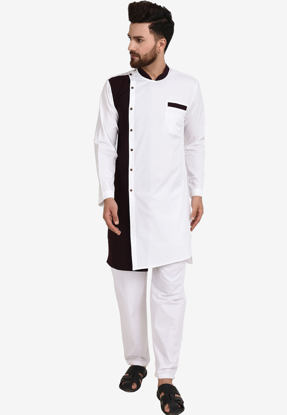 White Cotton Readymade Kurta Pajama 200243