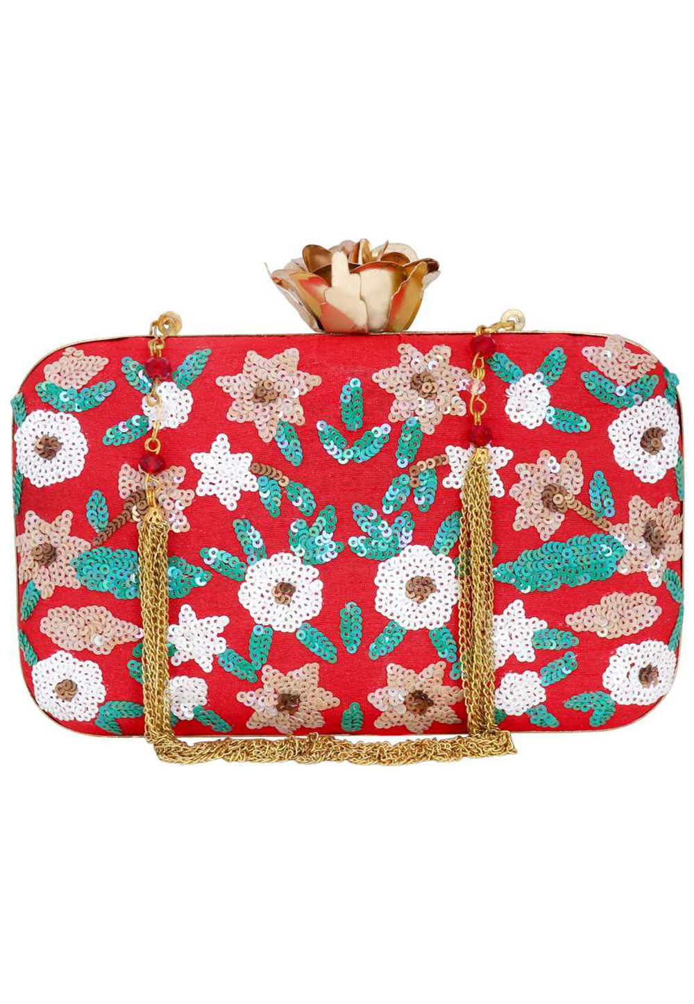 Red Synthetic Embroidered Clutch 176795