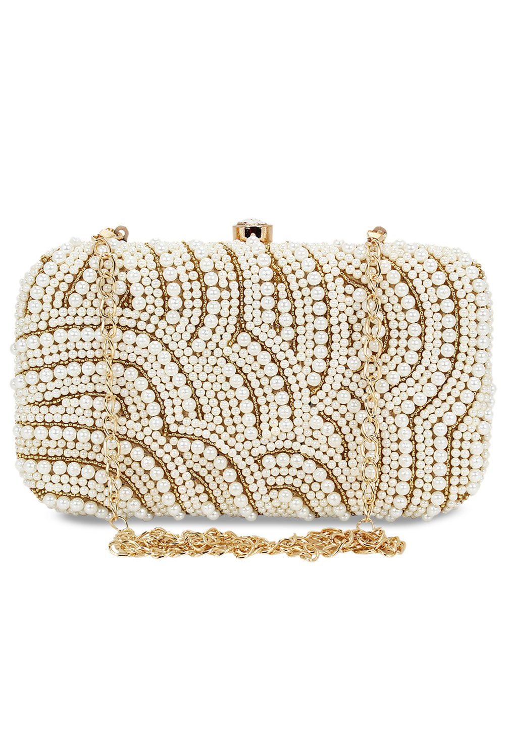 Off White Synthetic Embroidered Clutch 176801