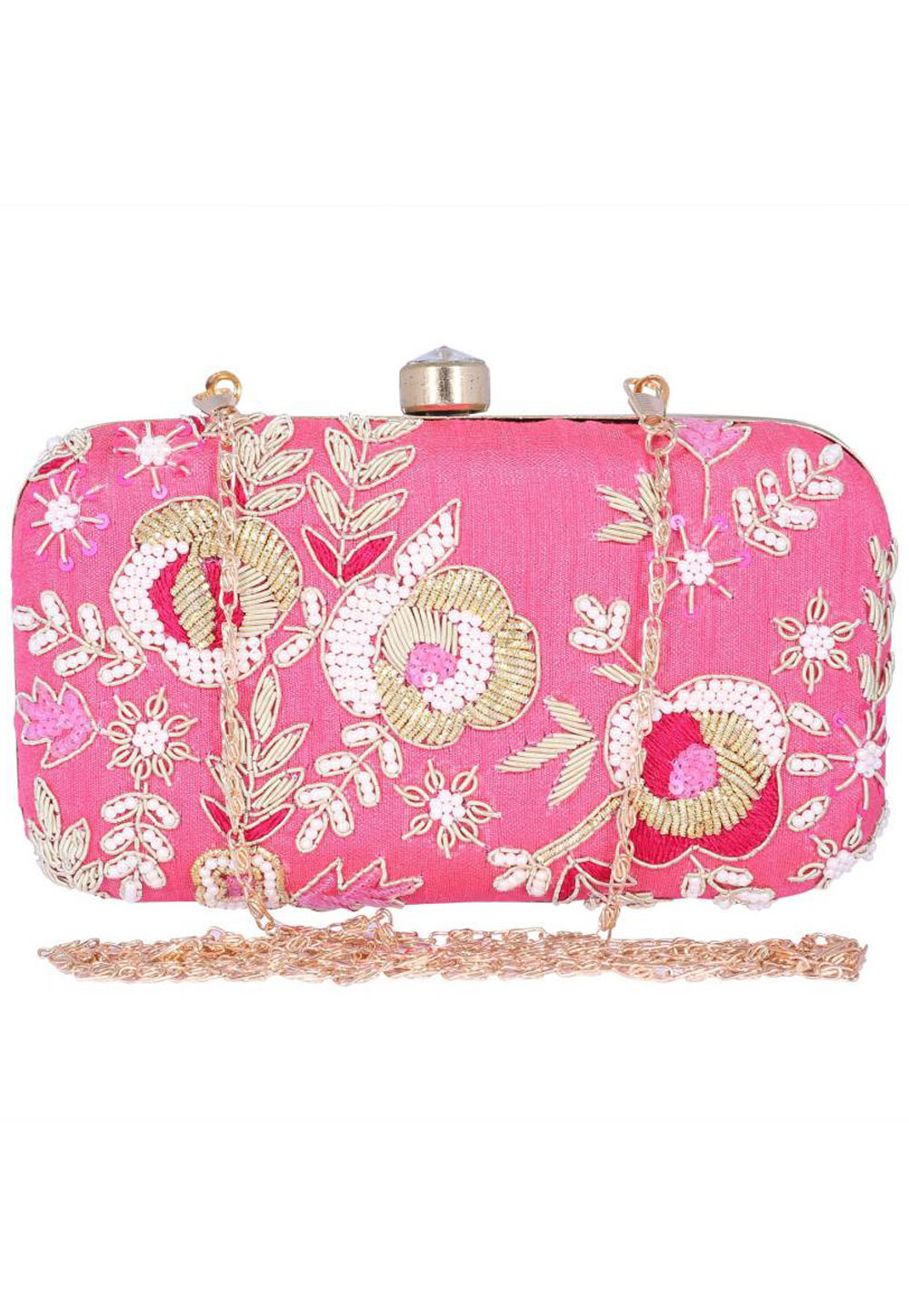 Pink Synthetic Embroidered Clutch 176807