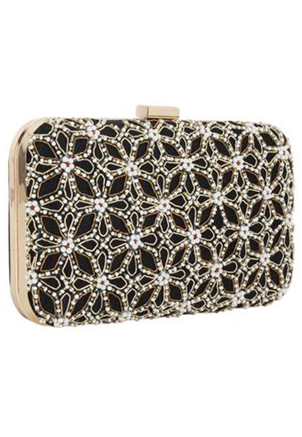 Black Synthetic Embroidered Clutch 176811