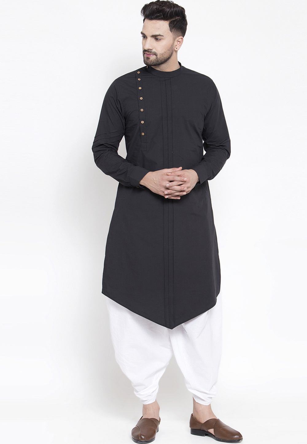 Black Cotton Readymade Dhoti Kurta 196297