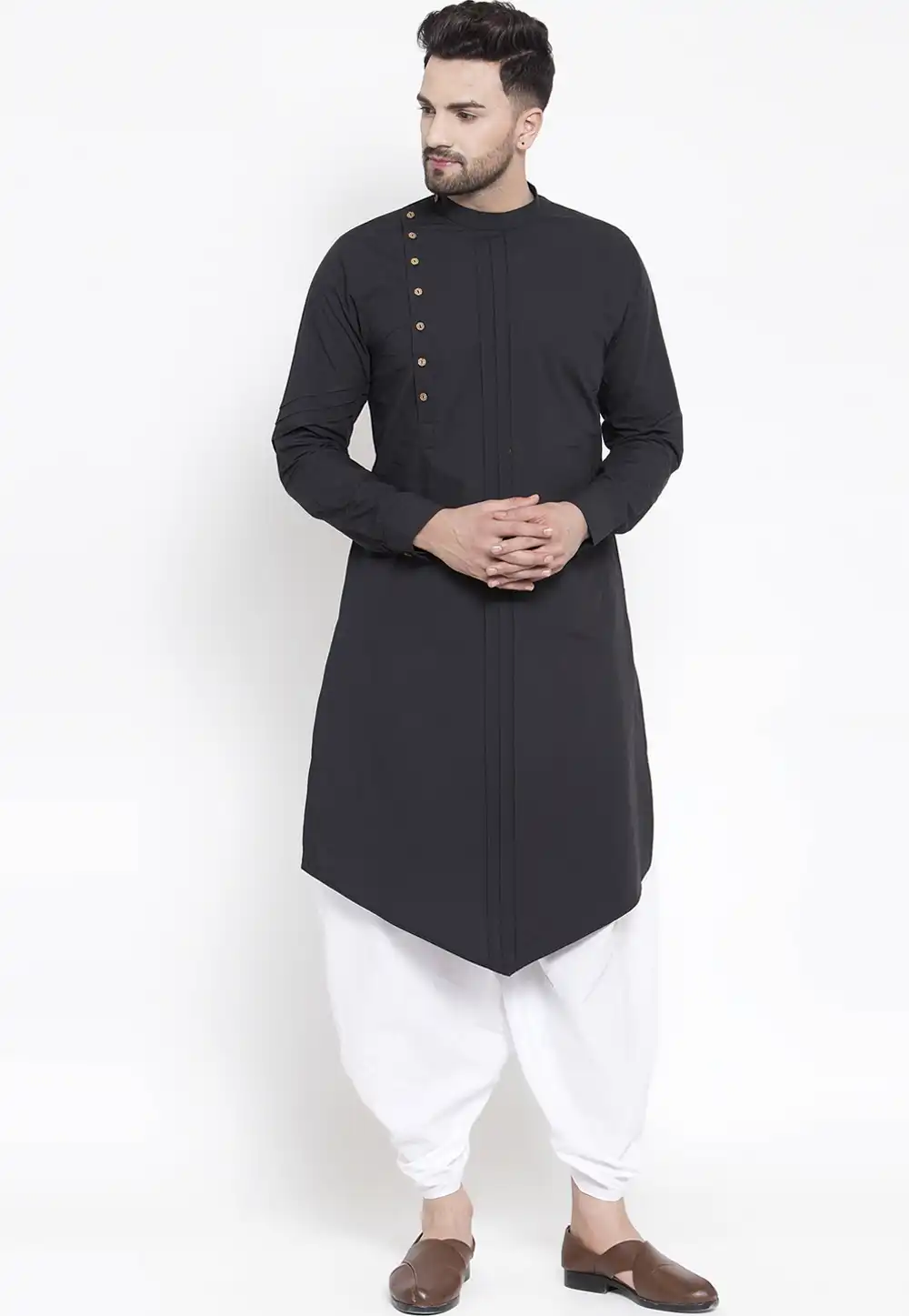 Black Cotton Readymade Dhoti Kurta 196297