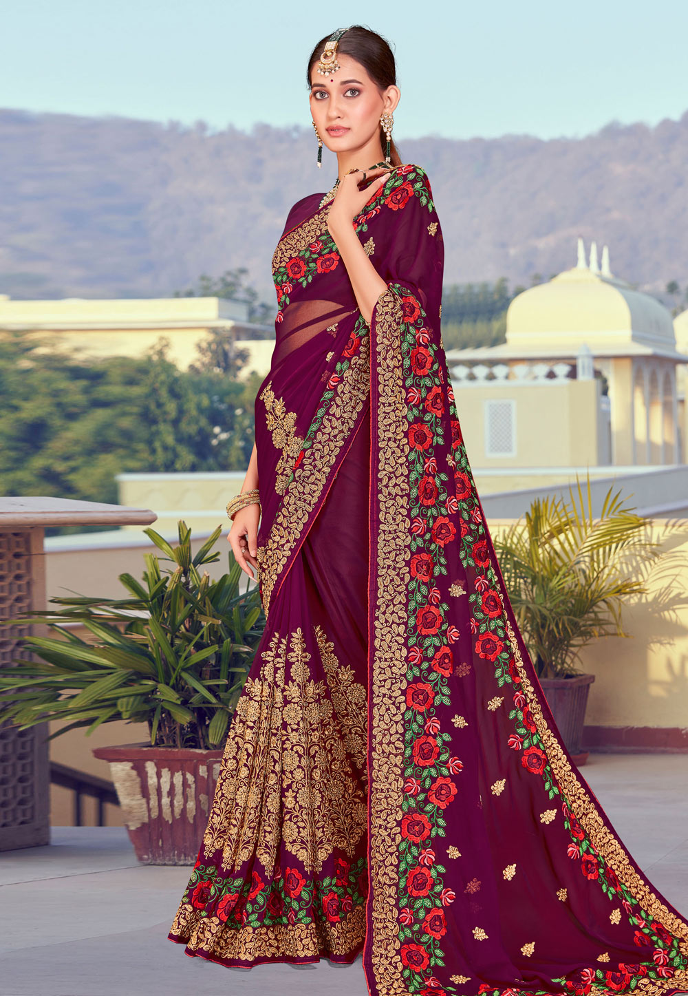 Purple Georgette Saree With Blouse 261743