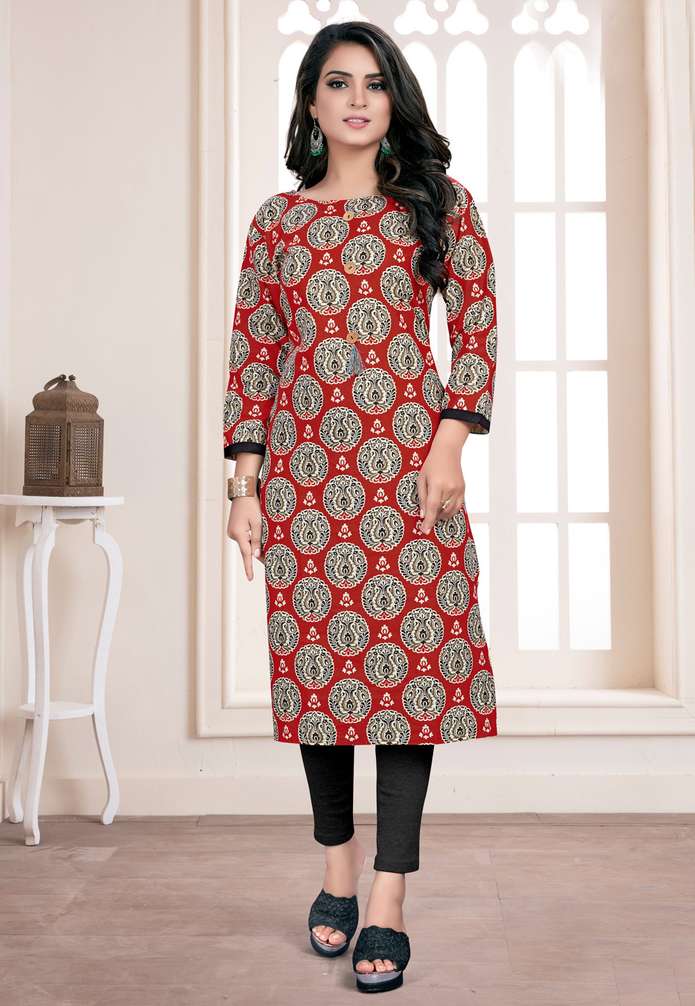 Red Cotton Readymade Kurti 176923
