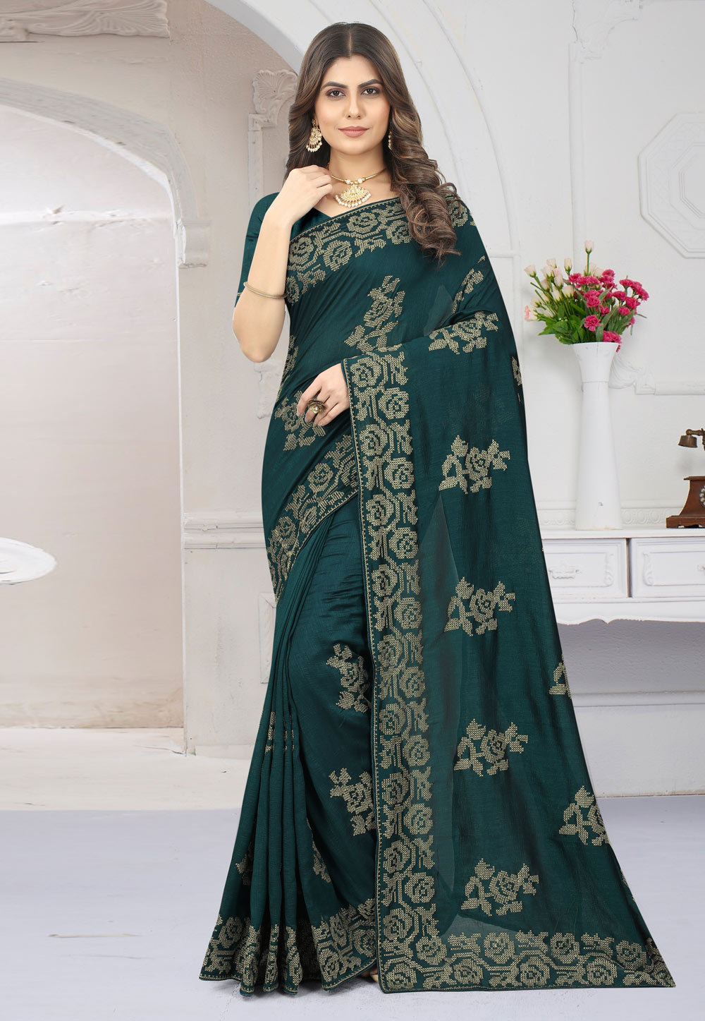 Green Silk Saree With Blouse 262127