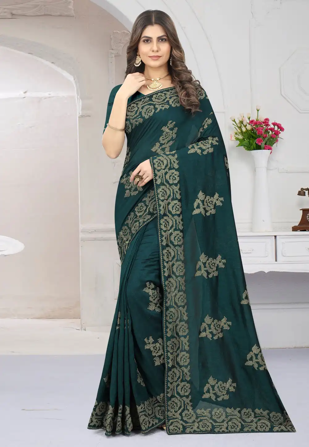 Green Silk Saree With Blouse 262127