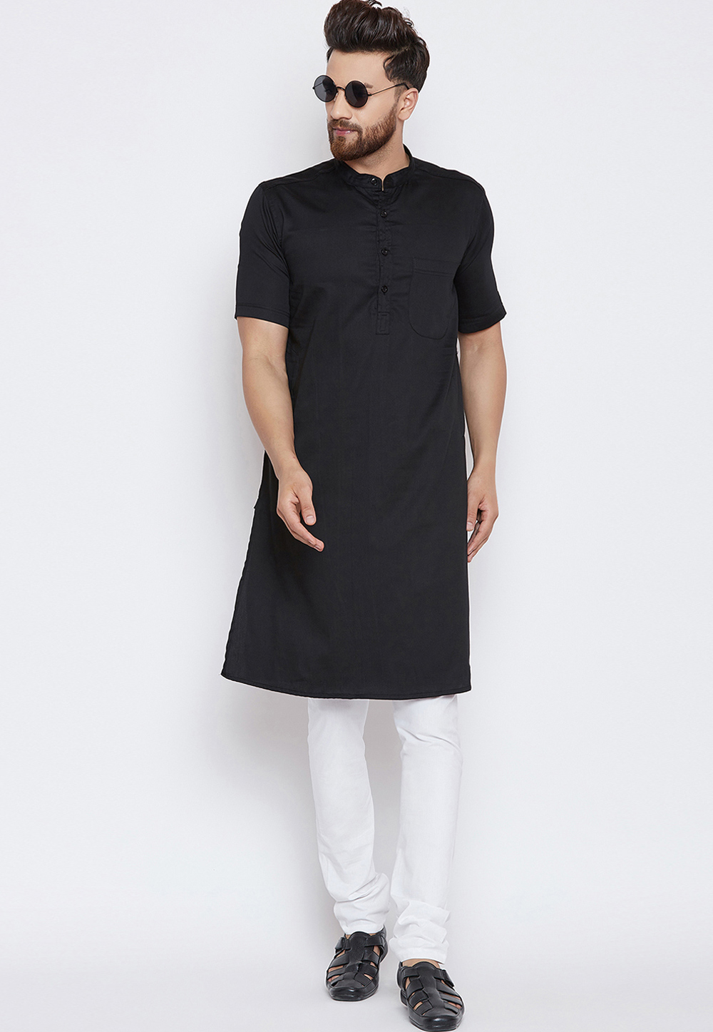 Black Cotton Readymade Kurta Pajama 196299
