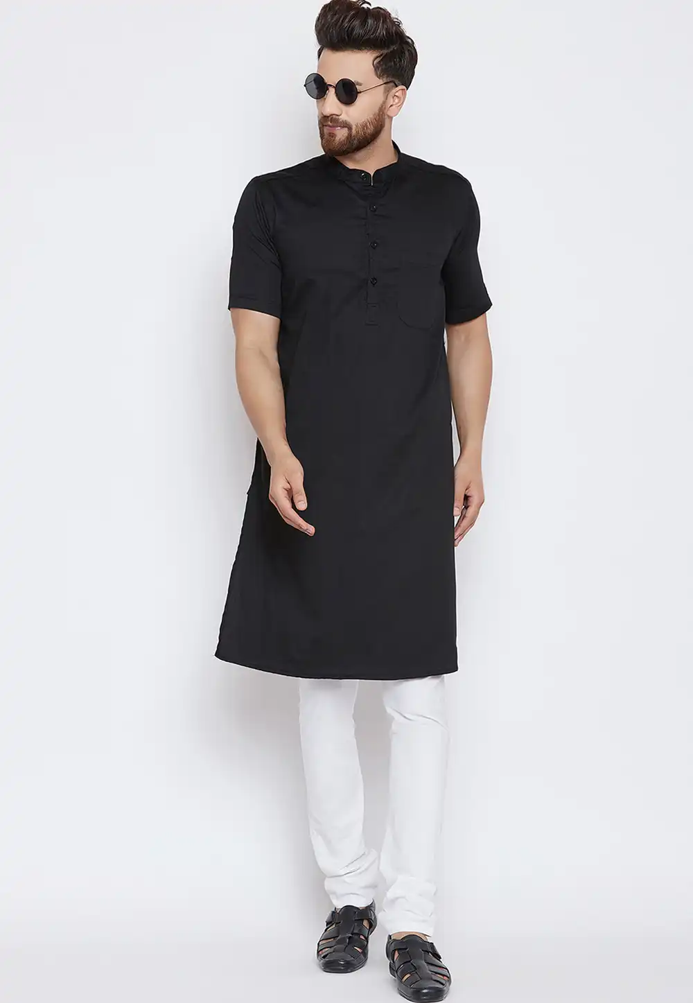 Black Cotton Readymade Kurta Pajama 196299