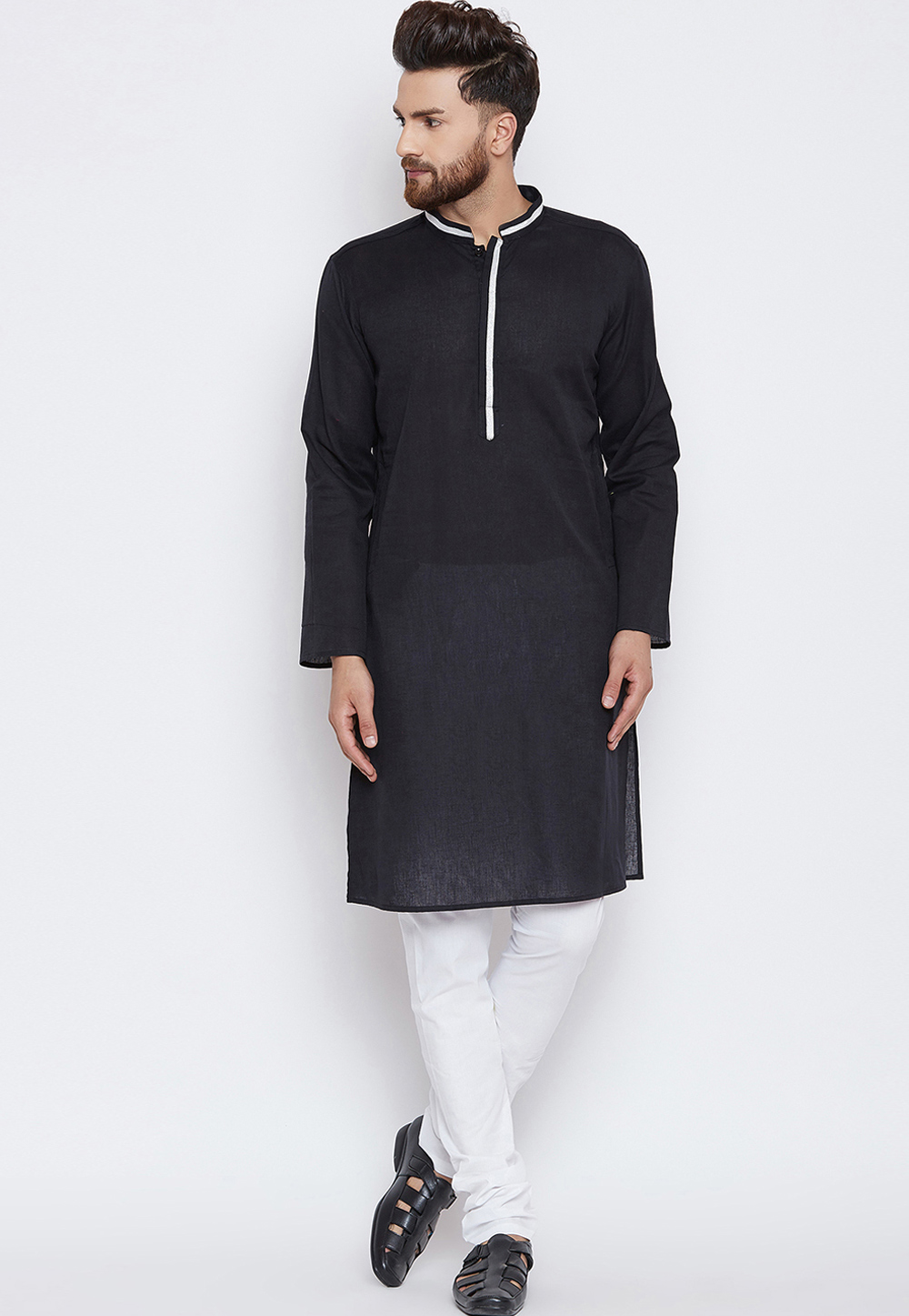 Black Cotton Readymade Kurta Pajama 196300