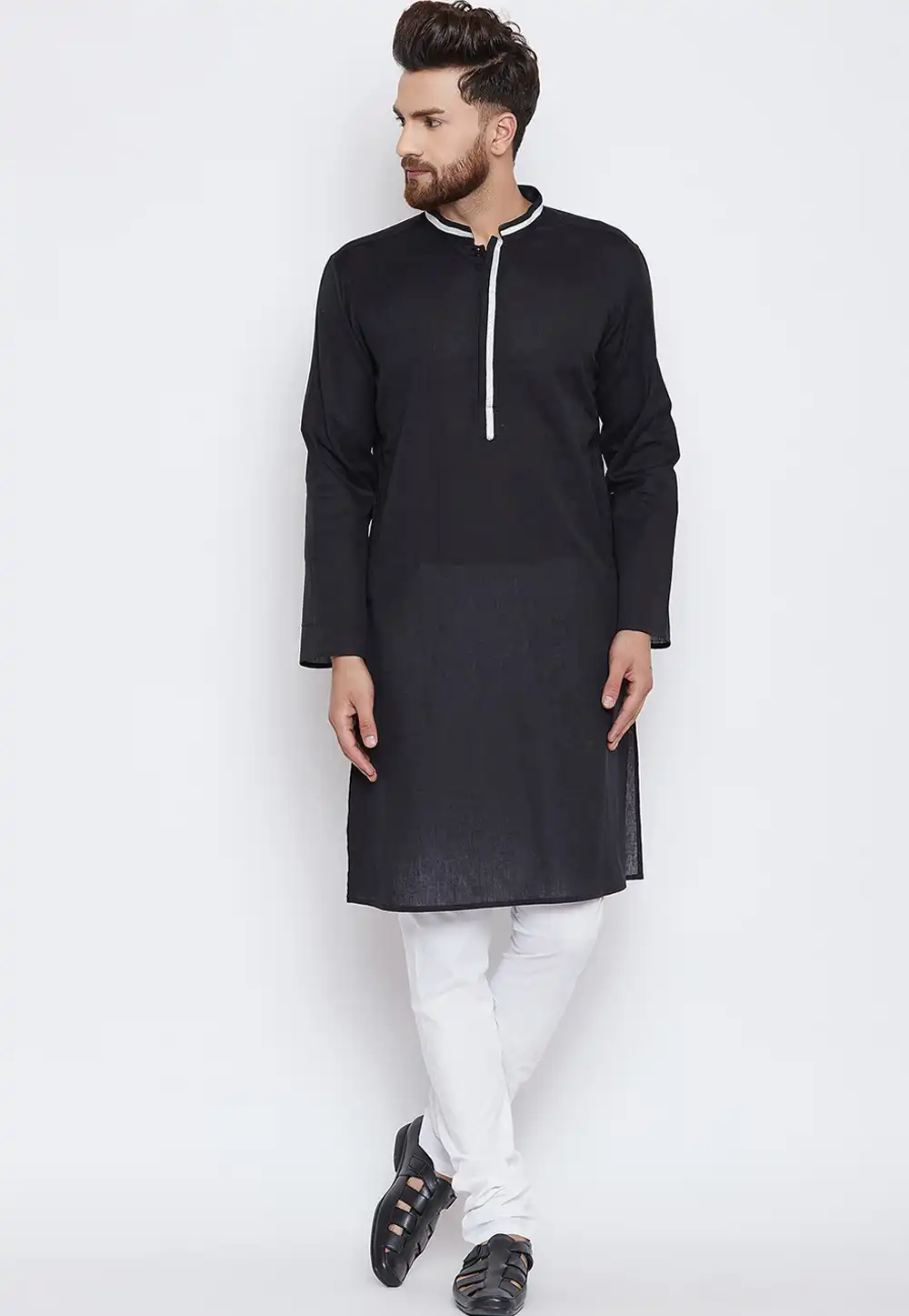 Black Cotton Readymade Kurta Pajama 196300