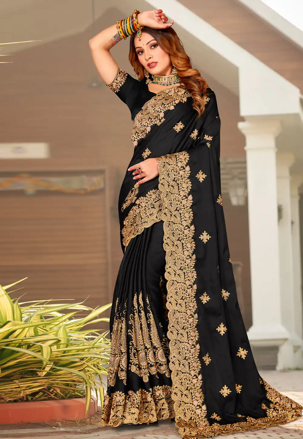 Black Satin Saree With Blouse 264249