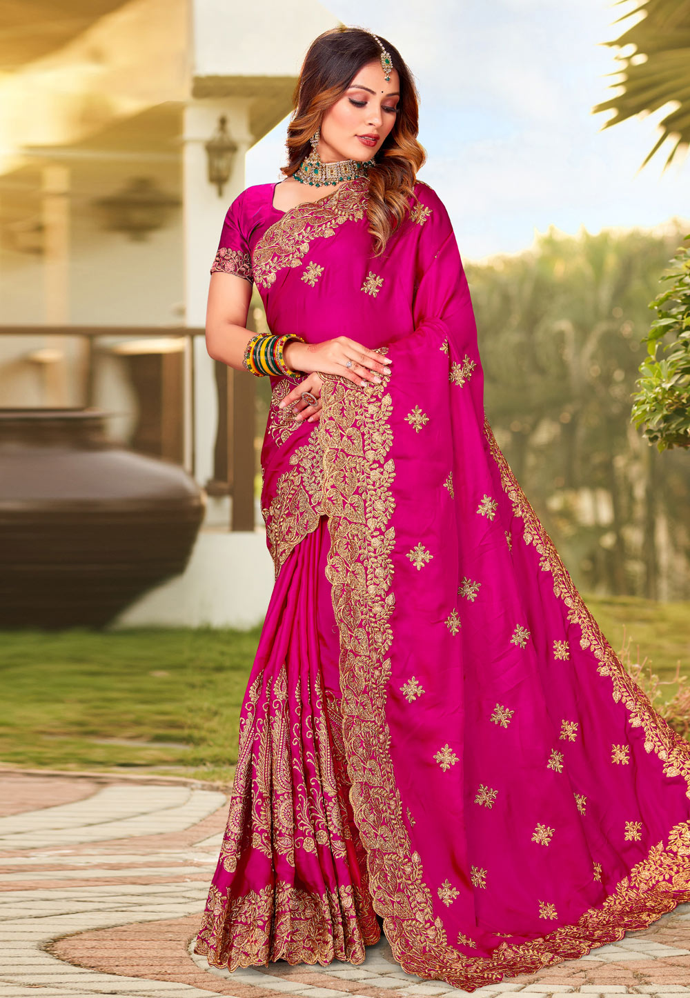 Magenta Satin Saree With Blouse 264254