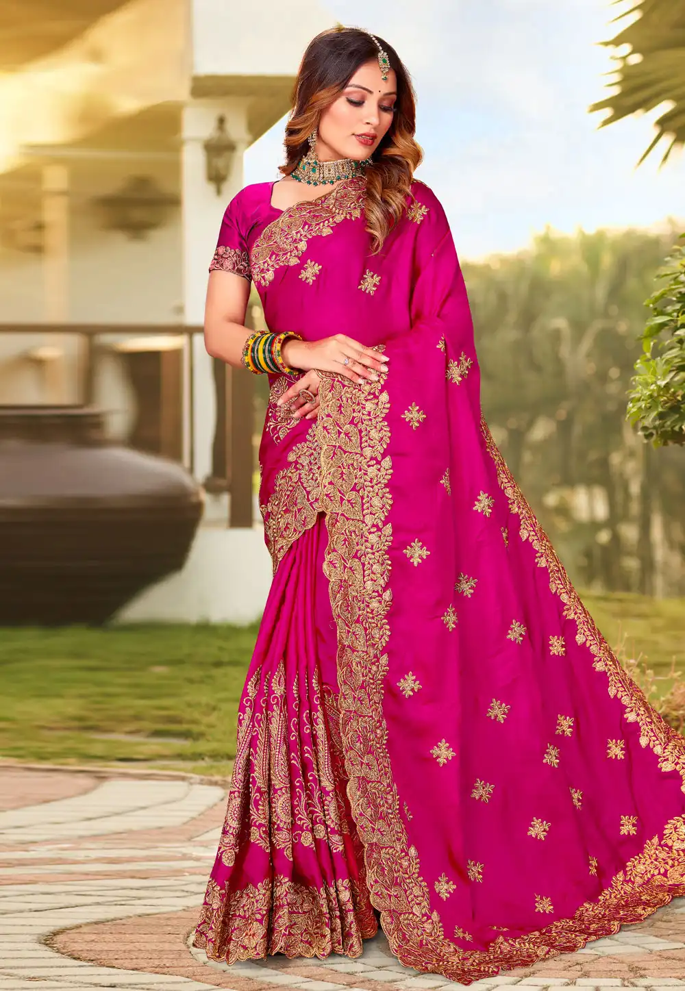 Magenta Satin Saree With Blouse 264254