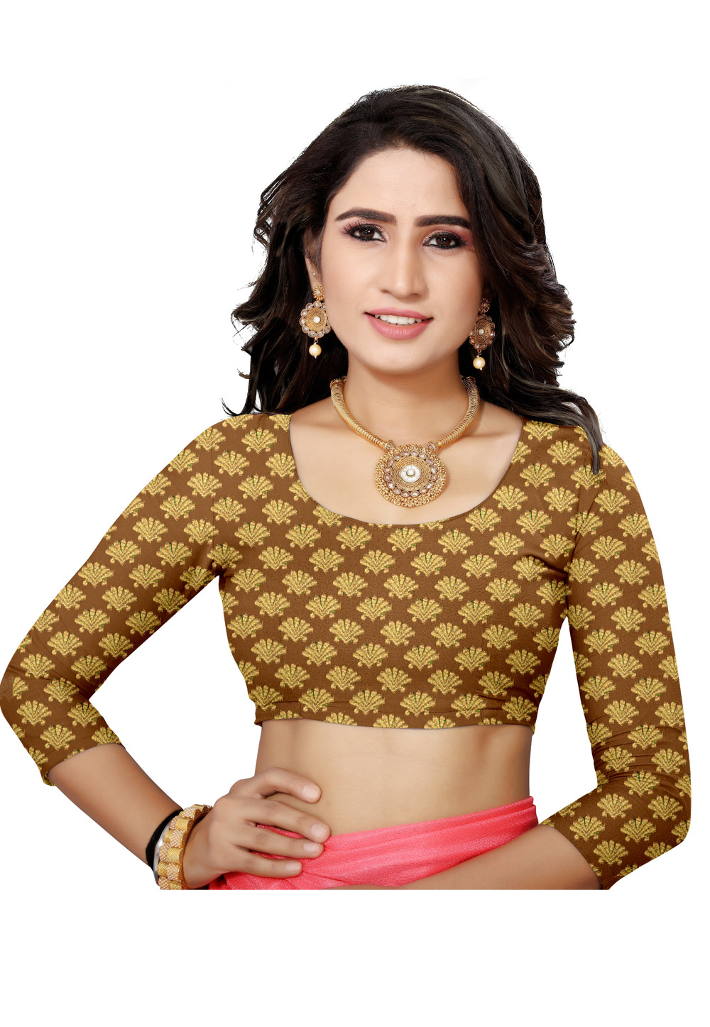 Brown Brocade Readymade Blouse 223939