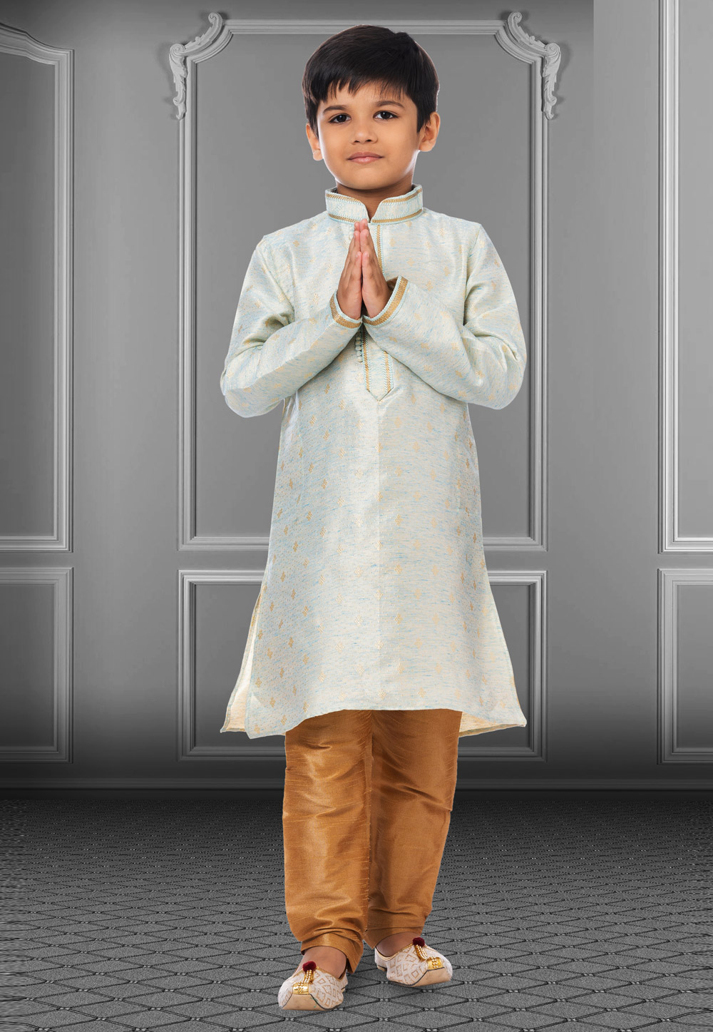 Sky Blue Linen Readymade Kids Kurta Pajama 250838