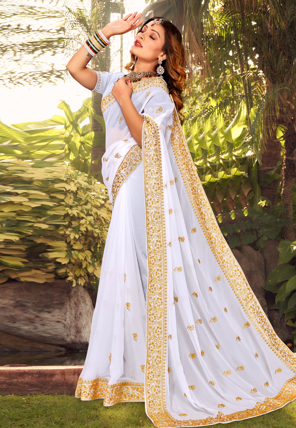 White Georgette Saree With Blouse 264397