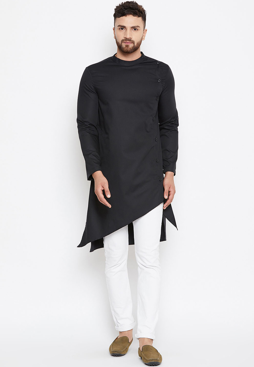 Black Cotton Readymade Kurta Pajama 200244