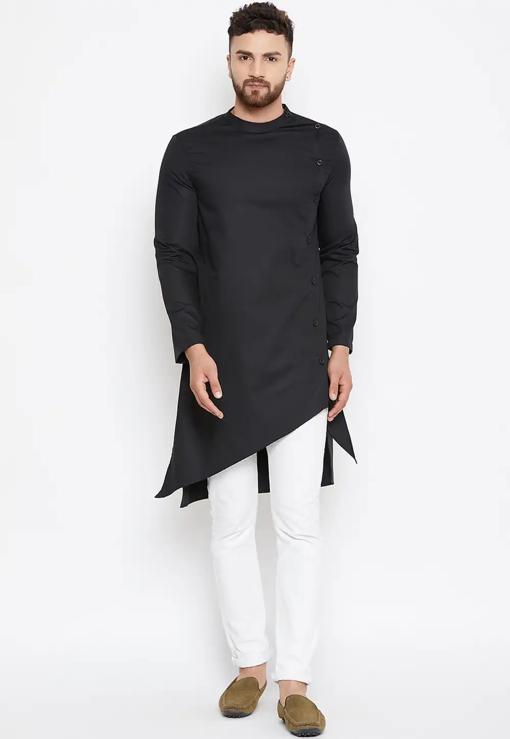 Black Cotton Readymade Kurta Pajama 200244