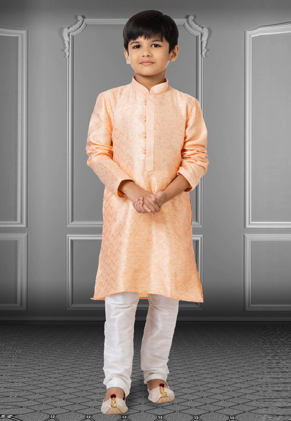 Peach Linen Readymade Kids Kurta Pajama 250840