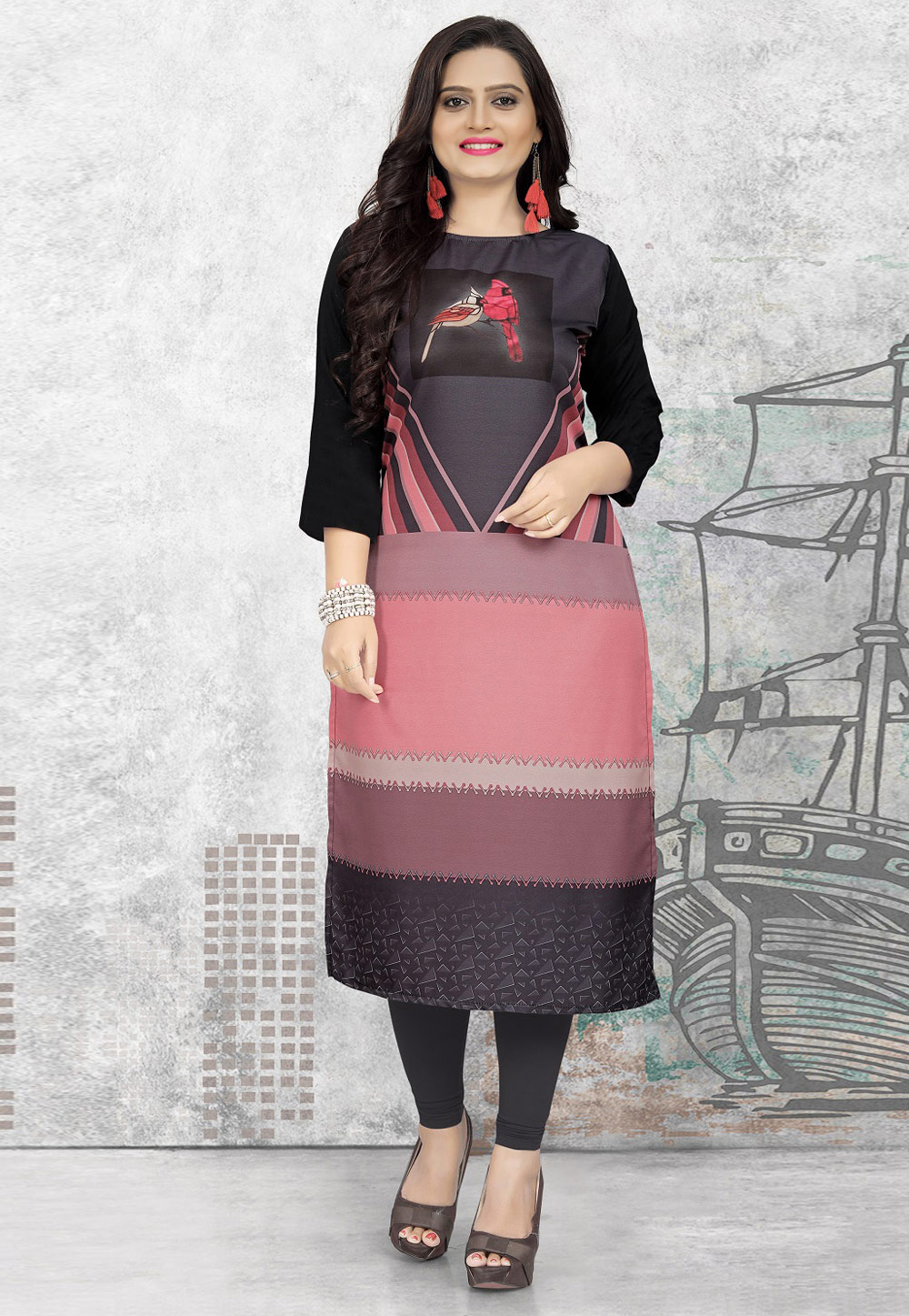 Pink Crepe Printed Tunic 225710