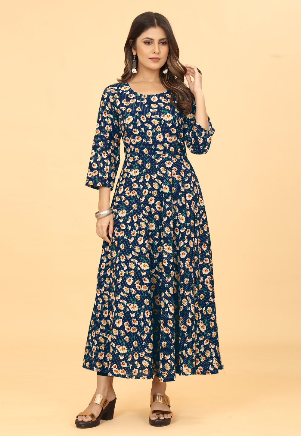 Navy Blue Georgette Printed Gown 277367