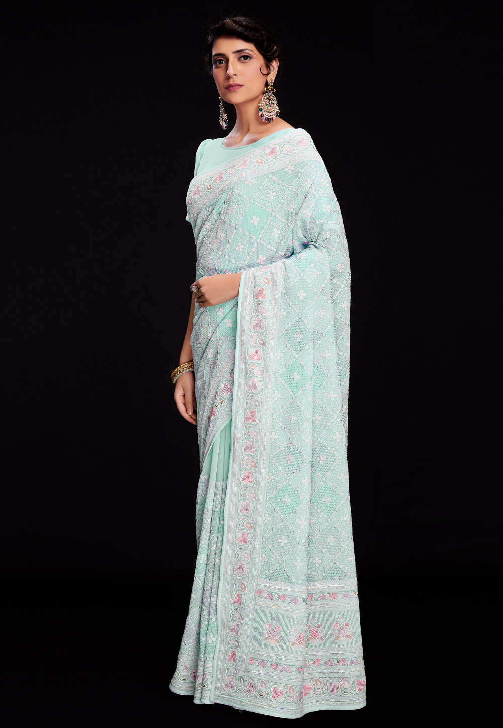 Sky Blue Georgette Saree With Blouse 266020