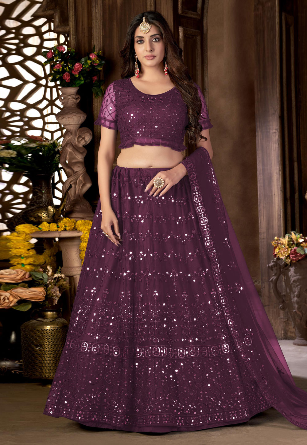 Purple Net Circular Lehenga Choli 258078
