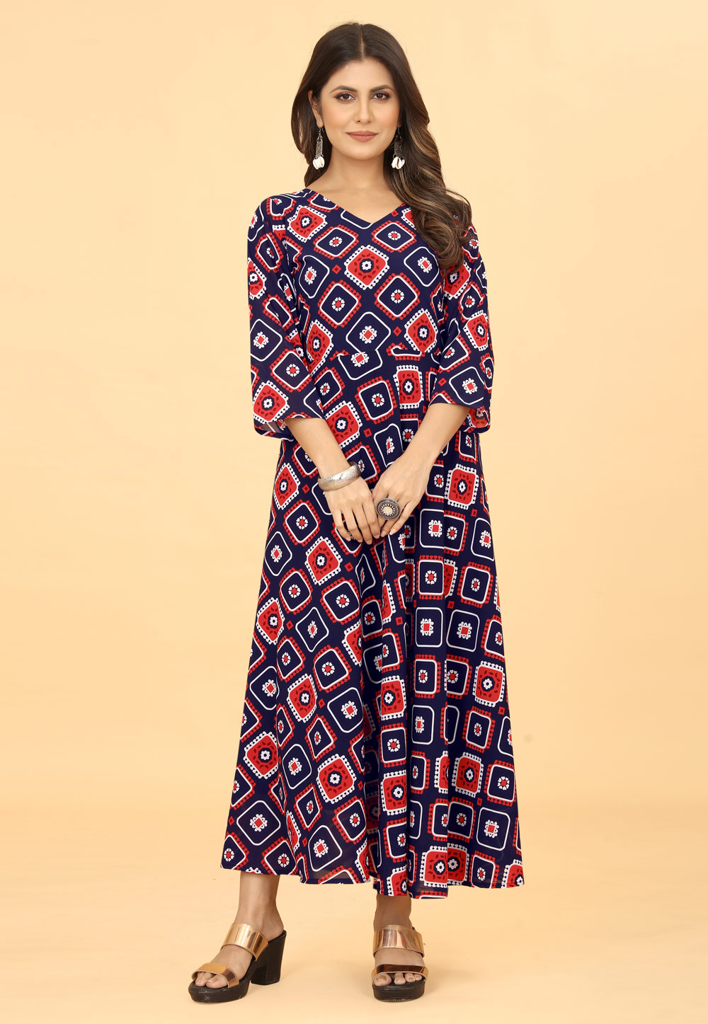 Navy Blue Georgette Printed Gown 277369