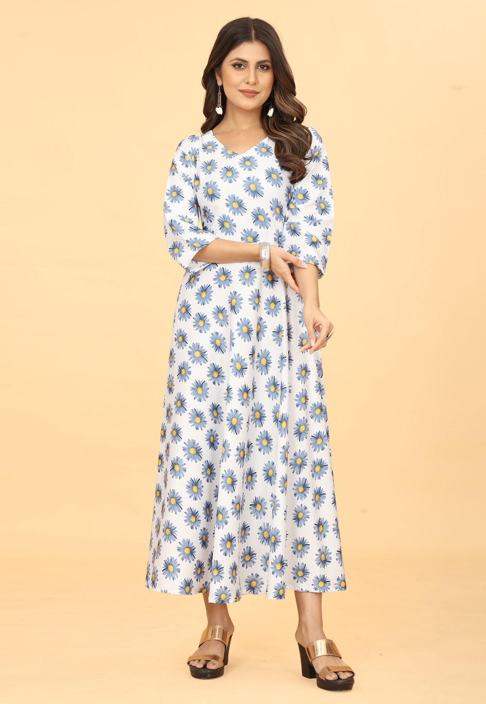 White Georgette Printed Gown 277370