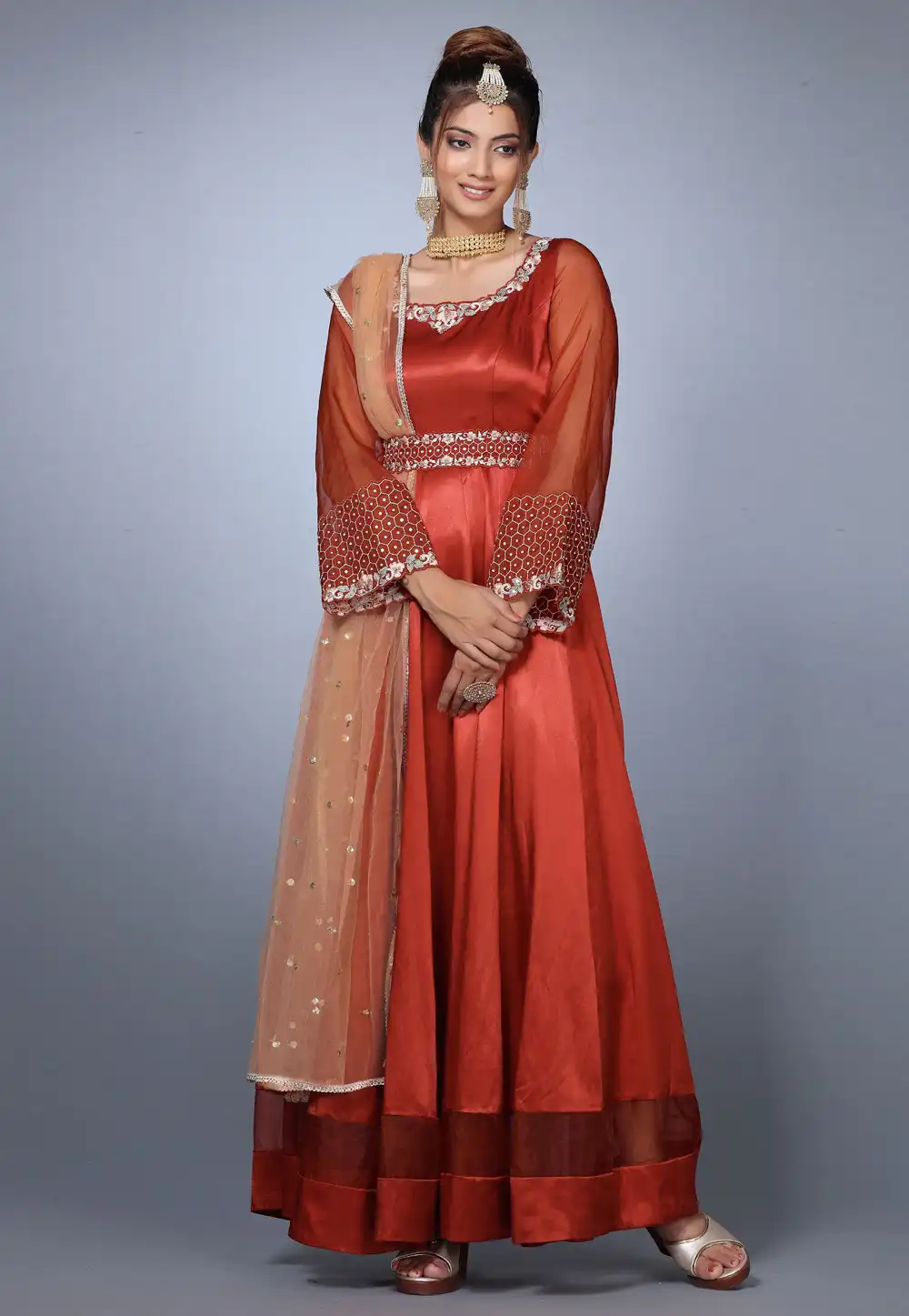 Rust Silk Wedding Wear Anarkali Suit 271147