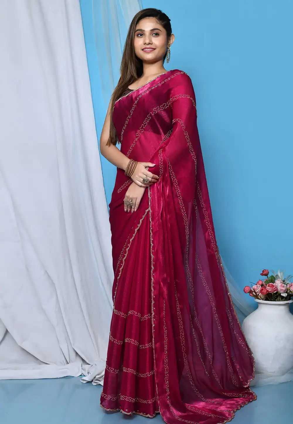 Magenta Chiffon Saree With Blouse 267802