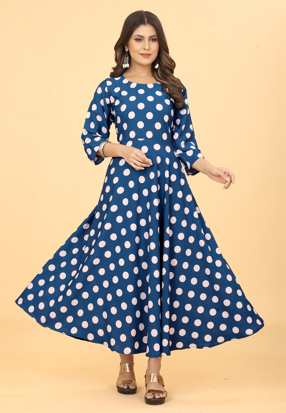 Teal Georgette Printed Gown 277371