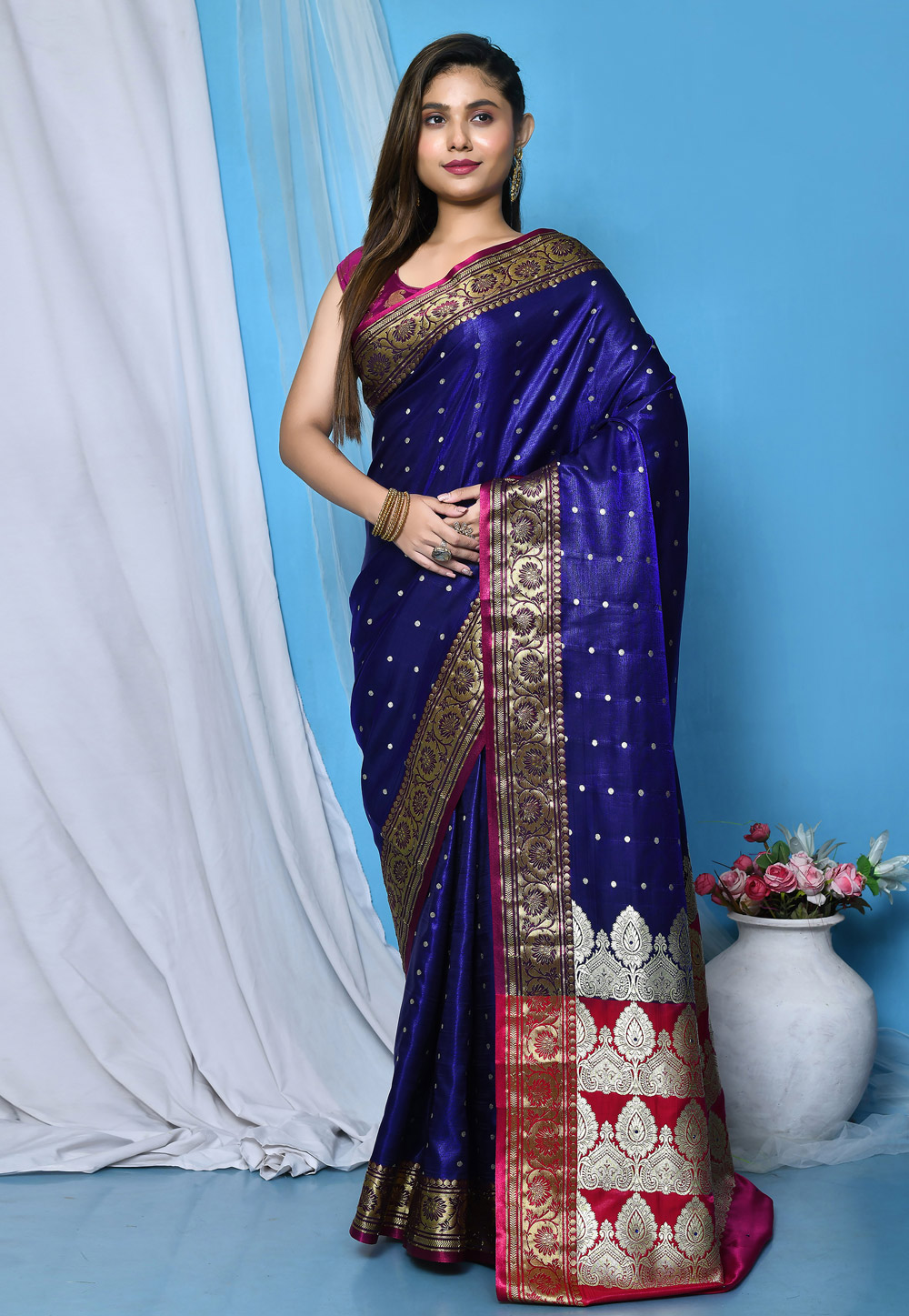Navy Blue Art Silk Saree With Blouse 267803