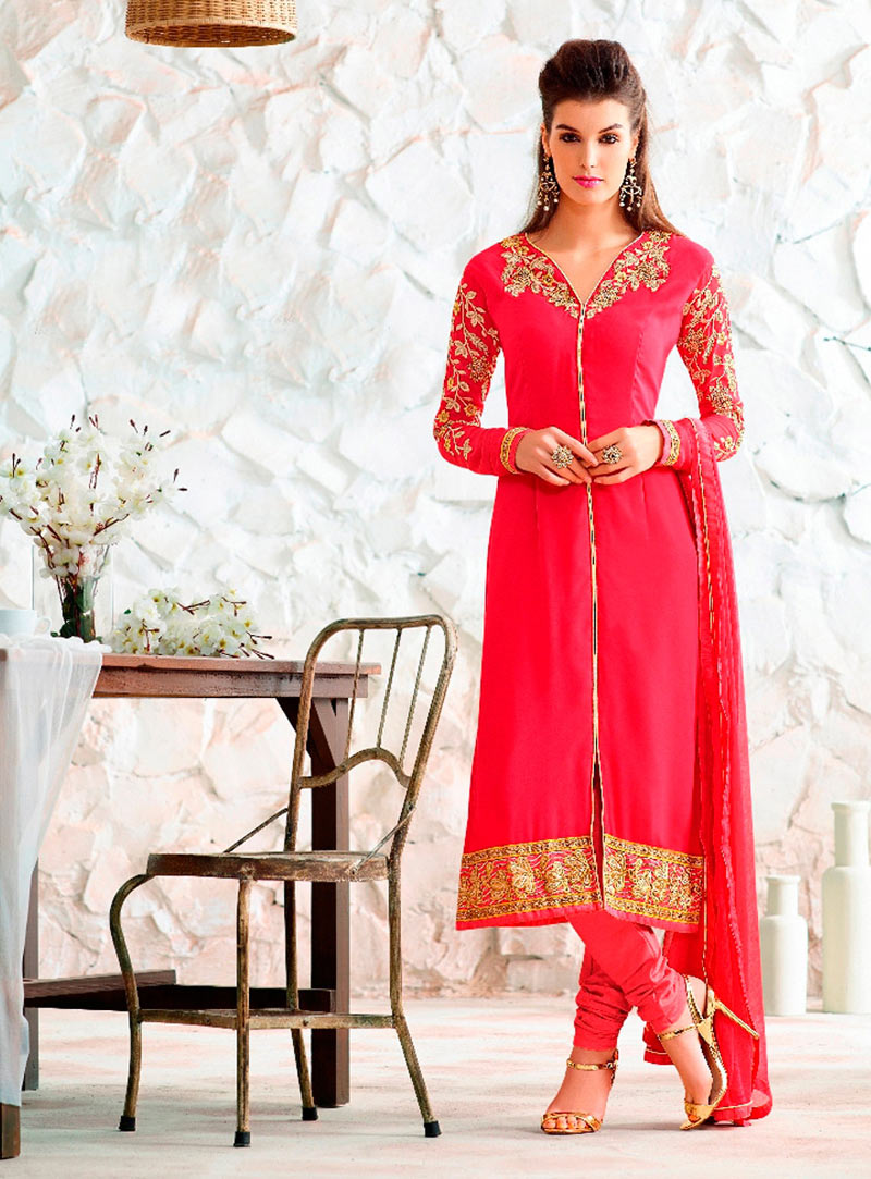 Pink Georgette Churidar Suit 77244