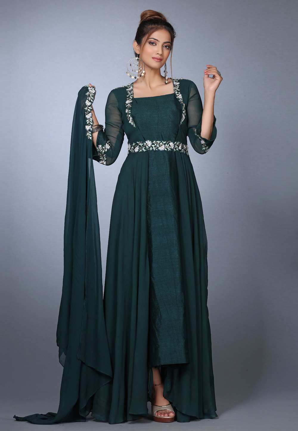 Green Georgette Anarkali Suit With Jacket 271152