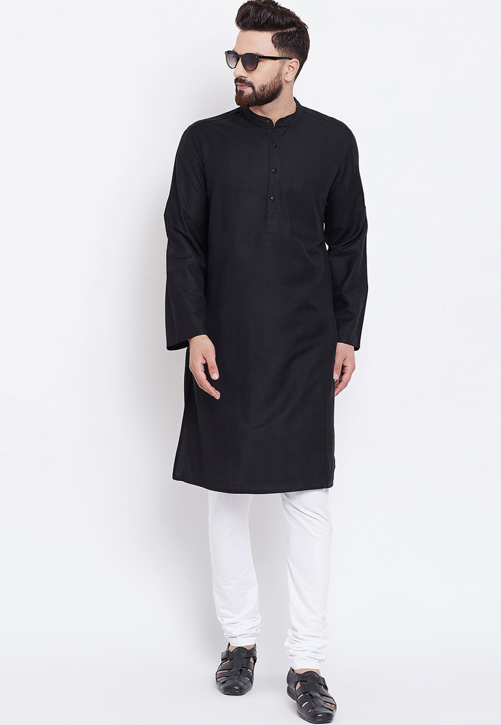 Black Cotton Readymade Kurta Pajama 196302