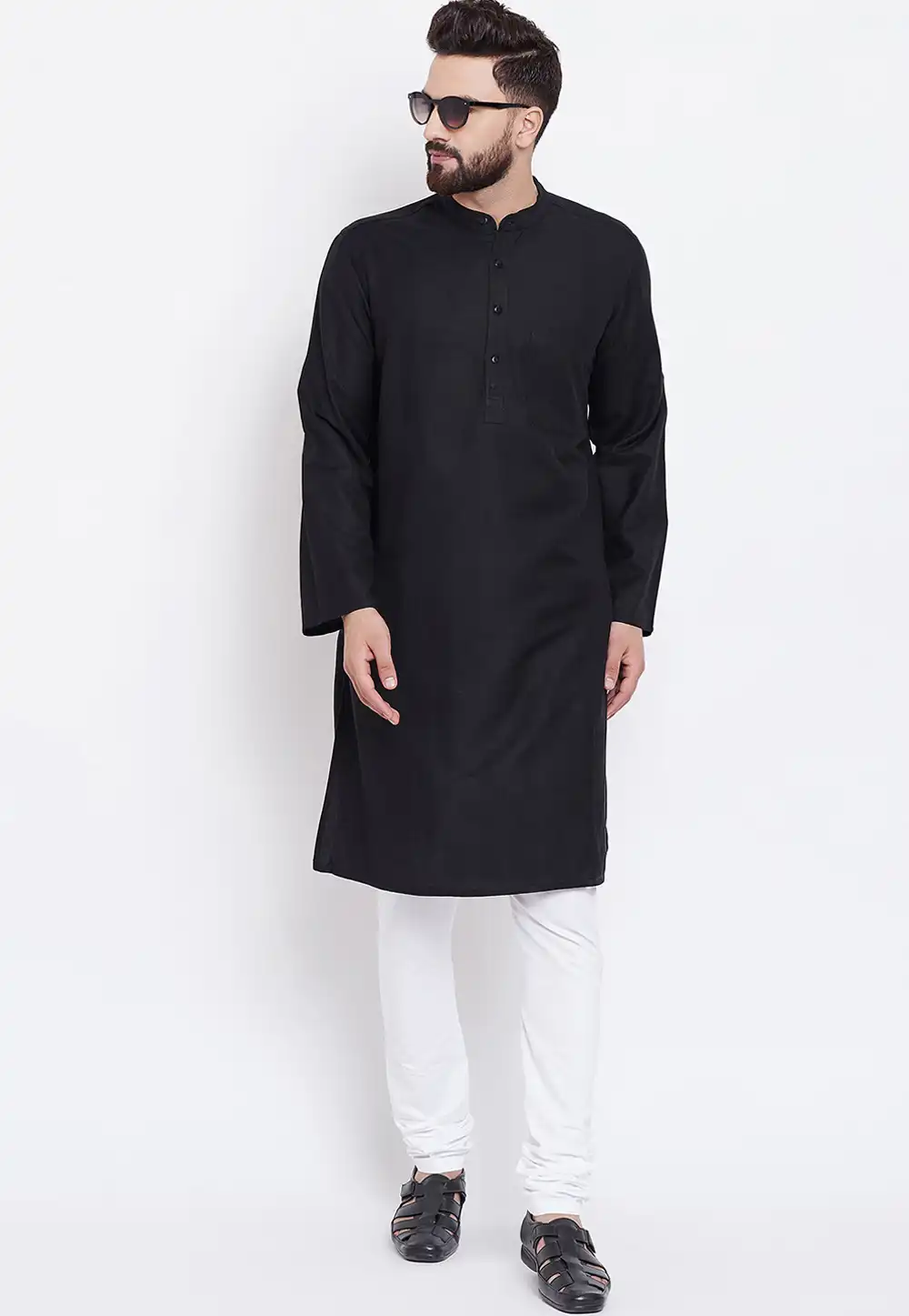 Black Cotton Readymade Kurta Pajama 196302