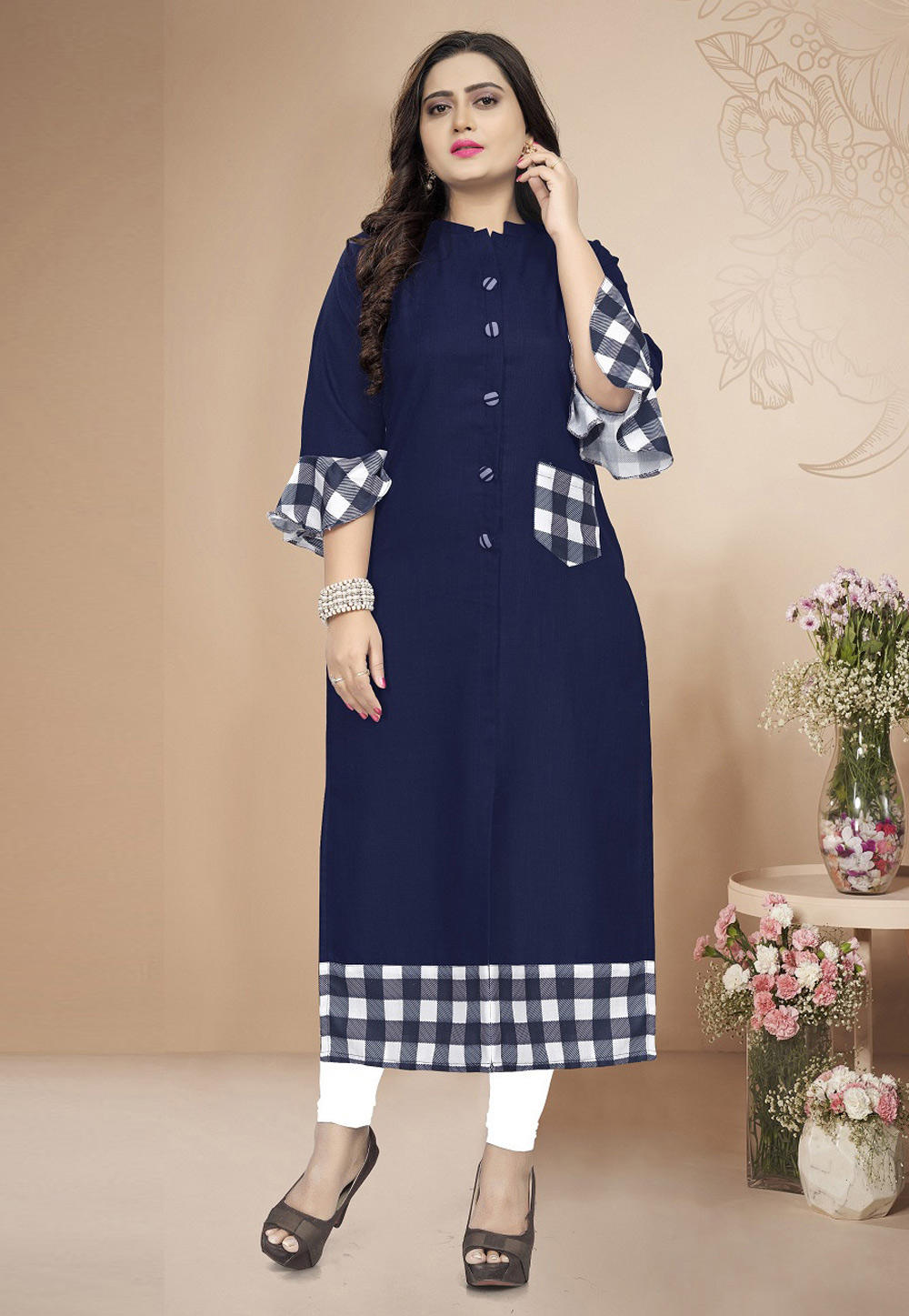 Navy Blue Cotton Kurti 225911