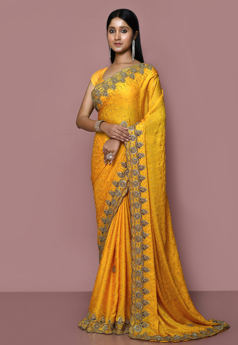 Yellow Jacquard Saree With Blouse 267809