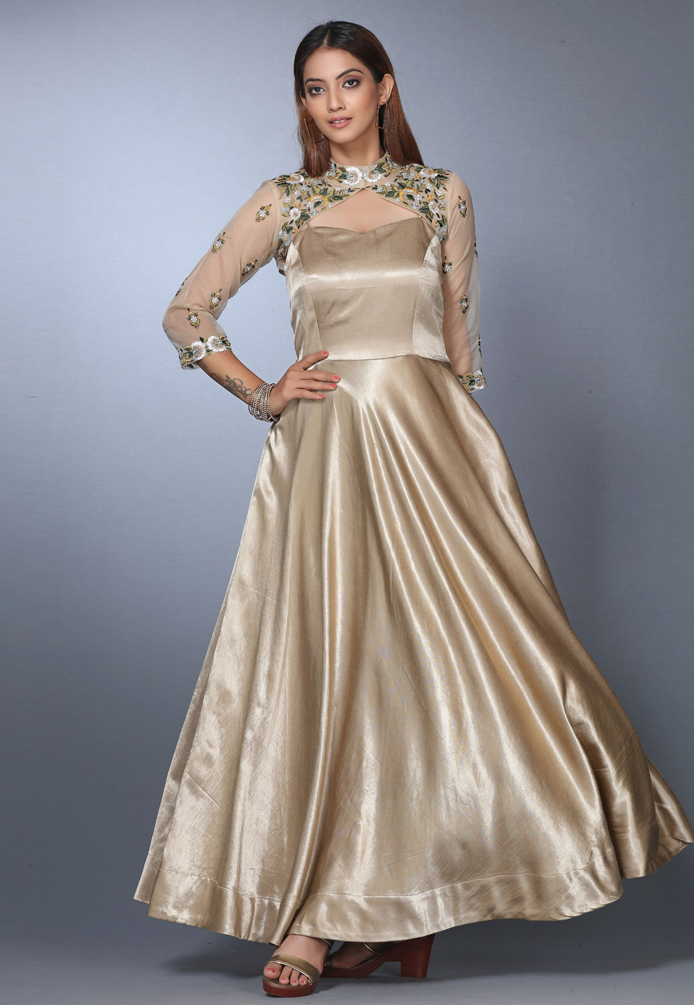 Beige Silk Designer Anarkali Salwar Suit 271155