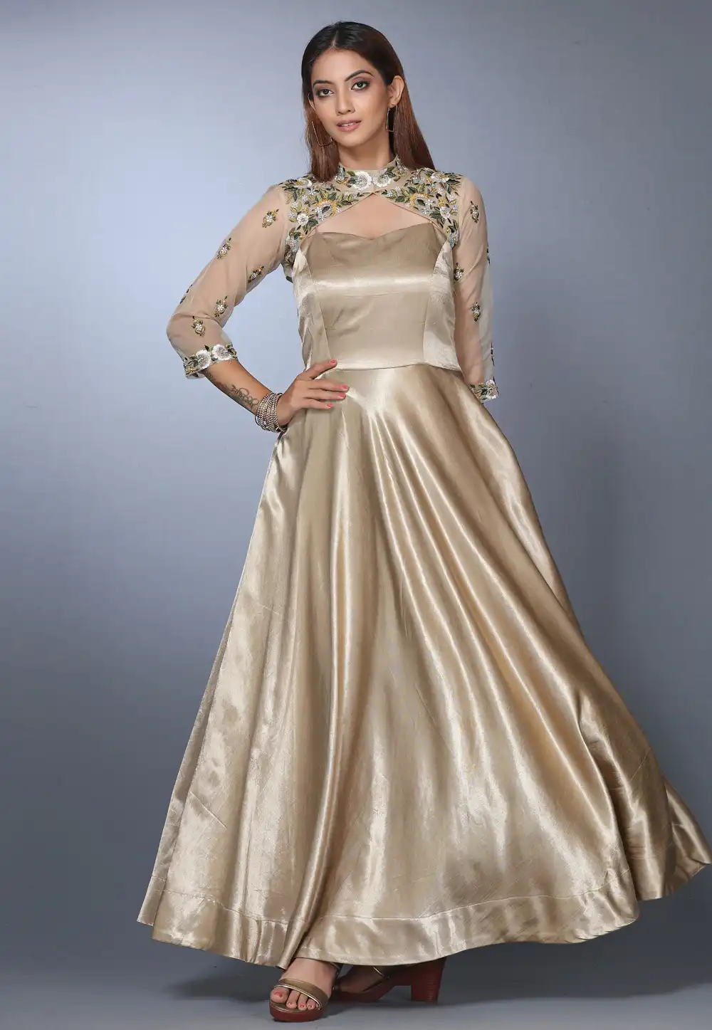 Beige Silk Designer Anarkali Salwar Suit 271155