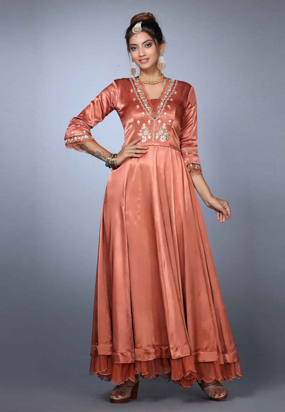 Rust Silk Layered Anarkali Suit 271156