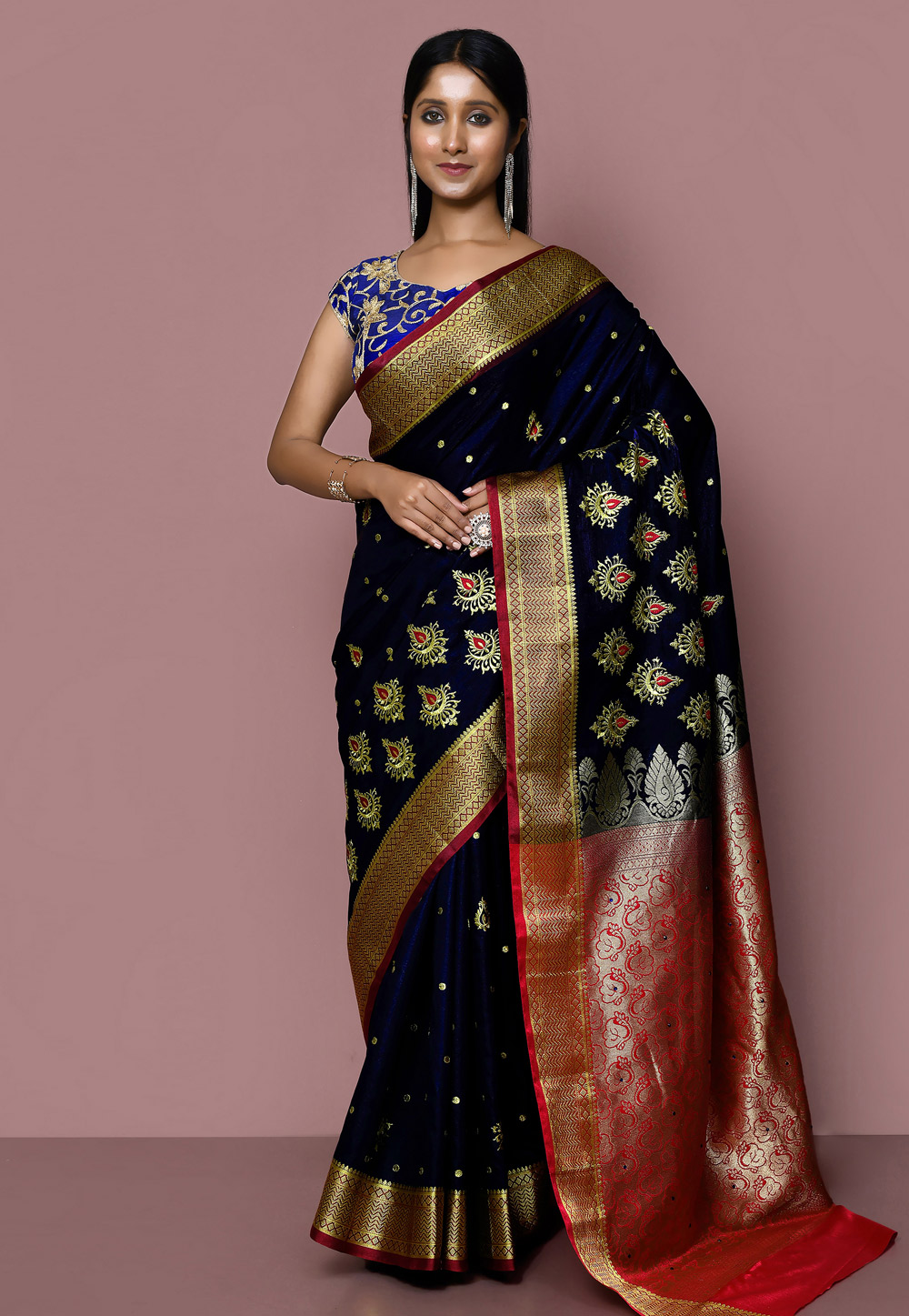 Navy Blue Art Silk Saree With Blouse 267814